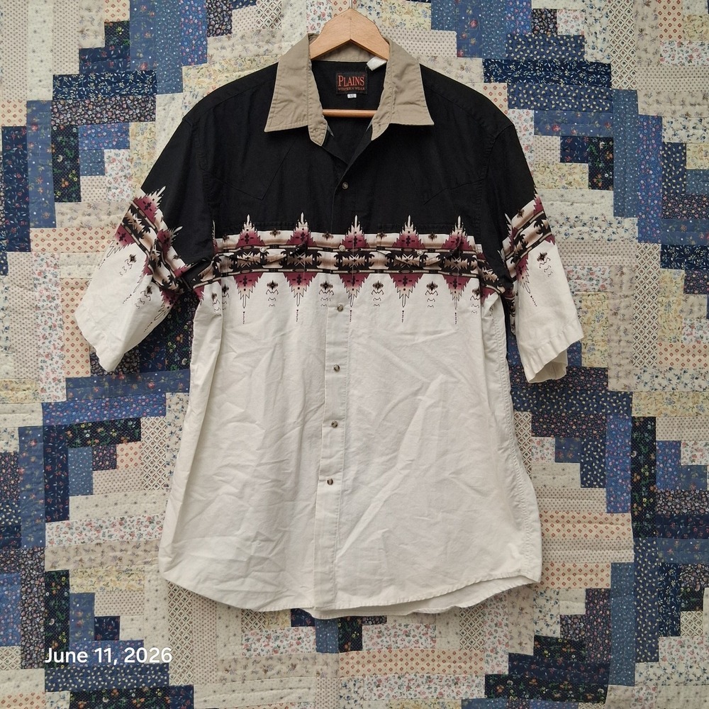 Plains Western Wear Pearl Snap Men's Southwestern Aztec Print Shirt Size XL